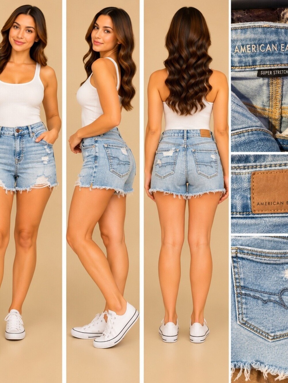 American Eagle Light Wash Distressed Denim Shorts Size 4